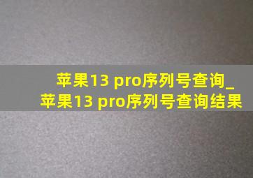 苹果13 pro序列号查询_苹果13 pro序列号查询结果